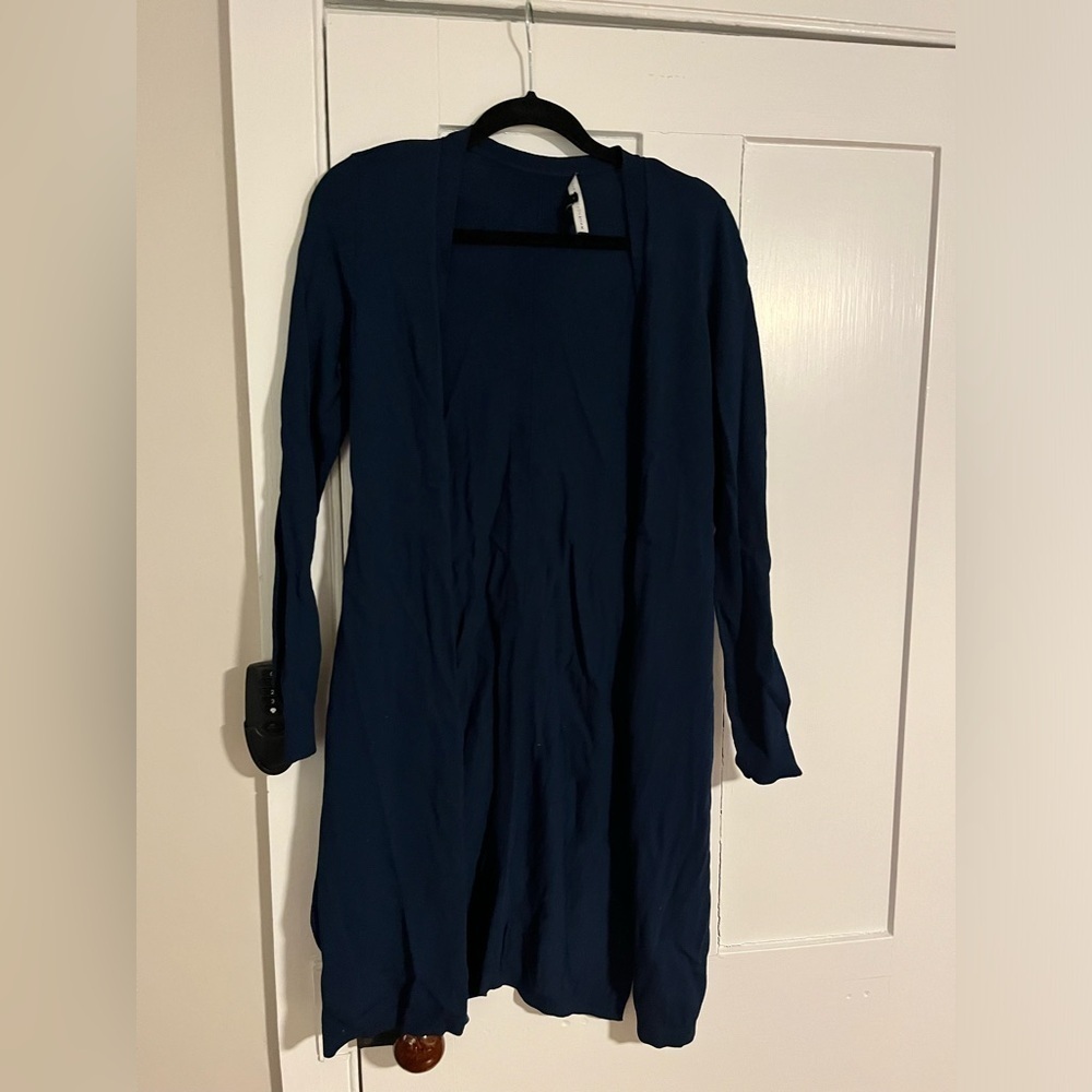 White House black market Deep Blue Open Front long Cardigan Small